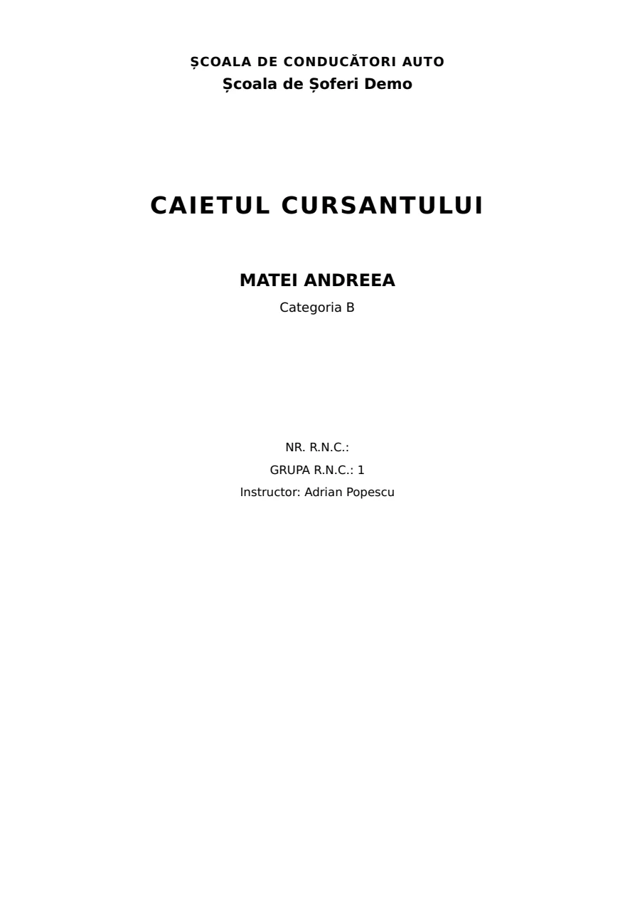 Coperta Caietului cursantului